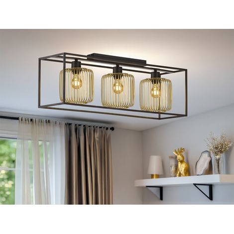 Deckenleuchte 3-flammig mit Lamellen Lampenschirmen Gold, Breite 83cm (1/5)