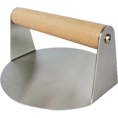 Burgerpresse aus Edelstahl, ideal für glatte Fleischbällchen, antihaftbeschichtet, zum Grillen und Kochen von Fladenbroten und Sandwiches-wood handle (1/5)