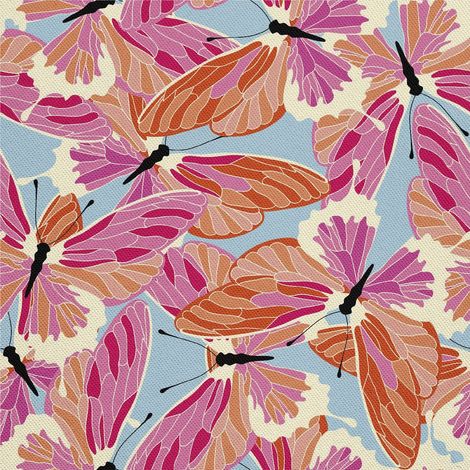 Tela decorativa para exteriores tipo oxford - motivo de mariposas rosa-naranja I DX258 (1/5)