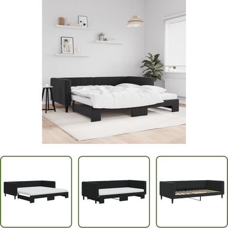 vidaXL Sofa-Bett - Tagesbett Ausziehbar mit Matratzen Schwarz 100x200 cm Samt (1/5)