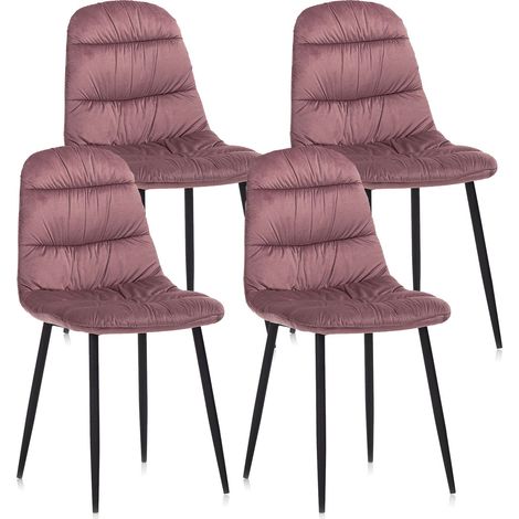 Set 4 Sedie 44x40x90 cm in Velluto Rosa (1/4)