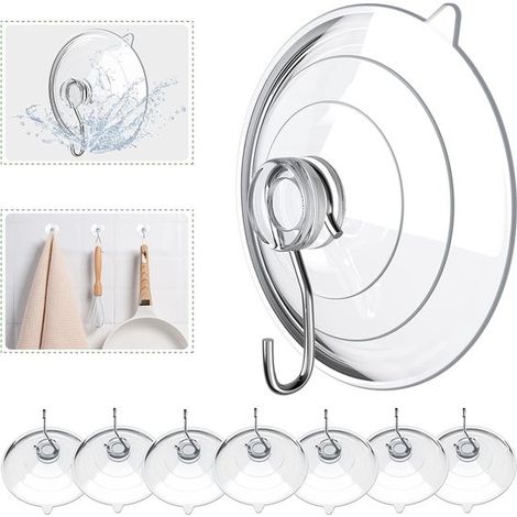Lot de 8 ventouses transparentes – 6 cm – Crochets métalliques – Puissante aspiration – Cuisine, salle de bain, fenêtre (1/5)