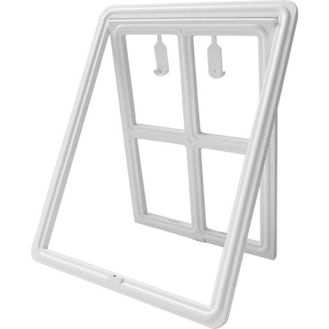 Ferme-magnétique sécurisé pour porte de chien, chiot, chat ou petit animal – volet magnétique pour fenêtre à moustiquaire ou portillon (grand modèle, blanc) (1/5)