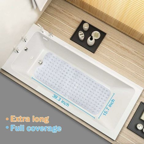 Tapis de bain, tapis de bain antidérapant pour salle de bain, lavable en machine, idéal pour les enfants, les tout-petits seniors, 100 x 40cm transparent (1/5)