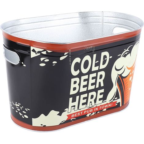 Seau à bière avec poignée latérale, élégant, antirouille, ovale, grande capacité, seau à champagne et à glace pour bars et barbecues, bière fraîche ici, petit modèle (1/5)