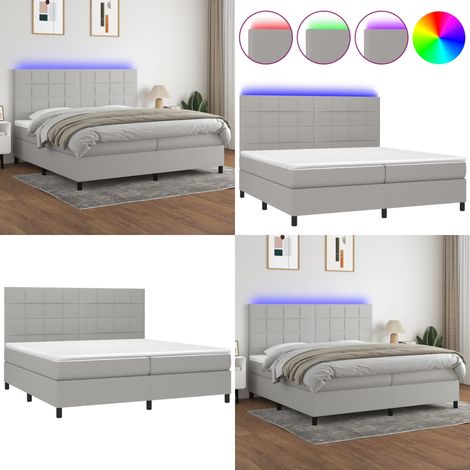 Sommier à lattes de lit et matelas et LED Gris clair 200x200 cm - Sommier Tapissier - Lit Plateforme - Lit Avec Led - Matelas À Ressorts Ensachés - Têtière Ajustable - Home & Living (1/5)