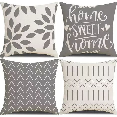 Lot de 4 housses de coussin décoratives en lin pour chambre, canapé, fauteuil, lit et jardin (45 x 45 cm, gris) (1/5)