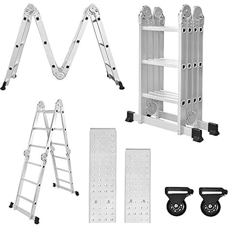 Naizy – Échelle télescopique 340 cm – Aluminium 6 en 1 – Charge maximale 150 kg – 12 échelons – 2 roulettes et plateforme (1/5)