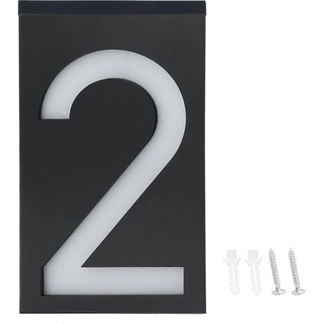 Plaque lumineuse LED solaire extérieure numéro 2 pour maison hôtel magasin porte adresse (1/5)