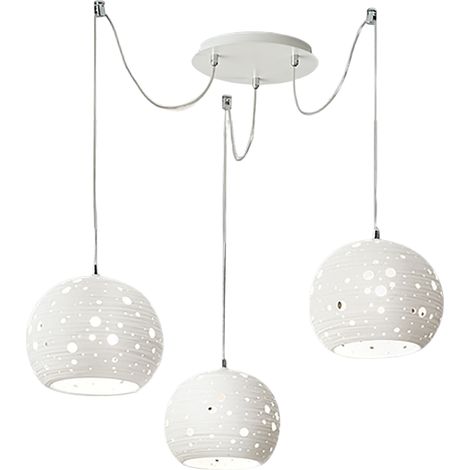 Suspension Corvara En Métal Blanc Et Céramique, Design Élégant, Douille E27 3X40W, Diamètre 250 Mm, Hauteur Réglable Jusqu'À 5000 Mm (1/3)