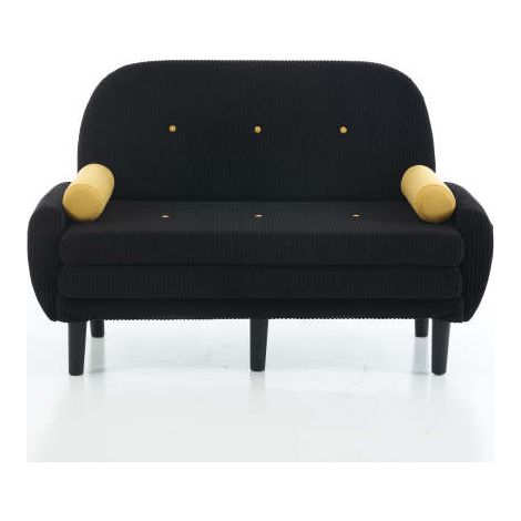 Canapé deux places en velours côtelé noir pour le salon, utilisable comme lit de jour et fauteuil inclinable avec espace de rangement.