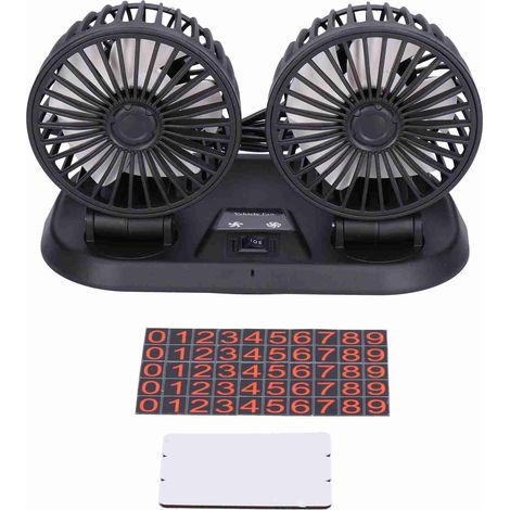 Ventilateur voiture double tete 360° rotatif 5 pales USB ventilateur refroidissement avec plaque numero parking pour vehicule auto (1/5)