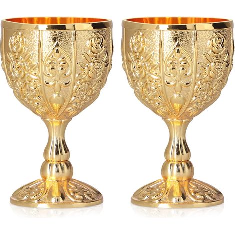 Gobelet En or 2 Pièces, Coupe à Vin En Métal Vintage En Relief Gobelet Fait à La Main En Relief Vin Liqueur Tasse Verre à Calice Vintage Tasse à Vin Doré Gobelets Royaux Médiévales