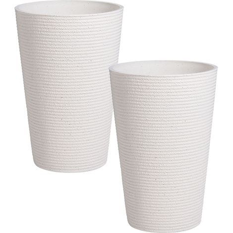 Set of 2 Garden Plant Pots White Synthetic Large Flower Pots for Patio MEUM (1/5)