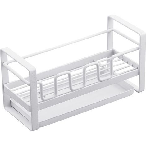 Porte-éponge pour évier, porte-brosse de nettoyage pour évier, porte-savon, avec bac d'égouttage, multifonctionnel, blanc. (1/5)