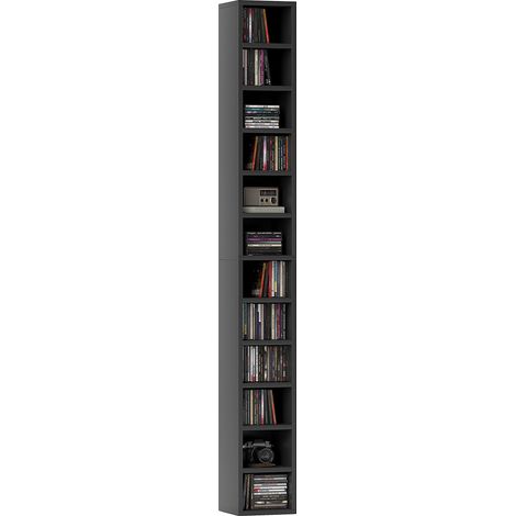 Mobile contenitore per CD e DVD con 12 scomparti, capacità massima 204 CD, 21 x 20 x 175 cm, nero.
