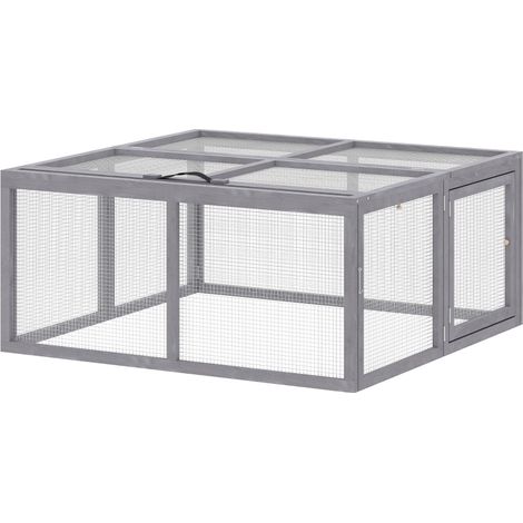Clapier Lapin Extérieur Enclos Lapin Pliable en Bois pour Poule Canard 110x105x50cm Gris (1/5)