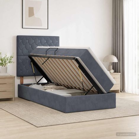 Cama con almacenamiento y colchón Gris oscuro 90 x 190 cm (1/5)