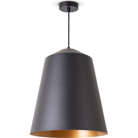 Paco Home Pendelleuchte Wohnzimmer Hängelampe Esstisch Küche Lampenschirm Industrial Pendelleuchte - Schwarz, Gold (Ø36.5 cm)
