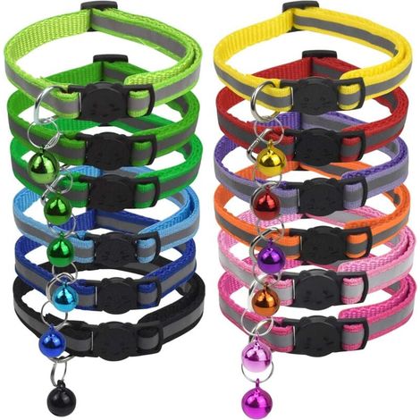 Lot de 12 colliers réfléchissants pour chat avec cloches réglables (1/4)