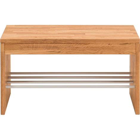 Garderobenbank 82 cm mit Schuhablage Eiche Massivholz CUENCA-137 (1/4)