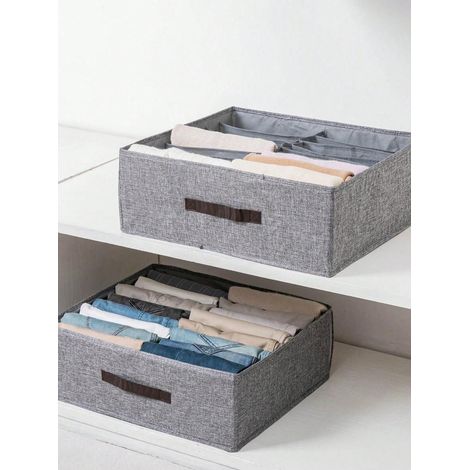 Organisateurs de vêtements de garde-robe pliables, 2 pièces, 16 grilles pour pantalons, T-shirts, conteneur de rangement avec poignées robustes (1/5)