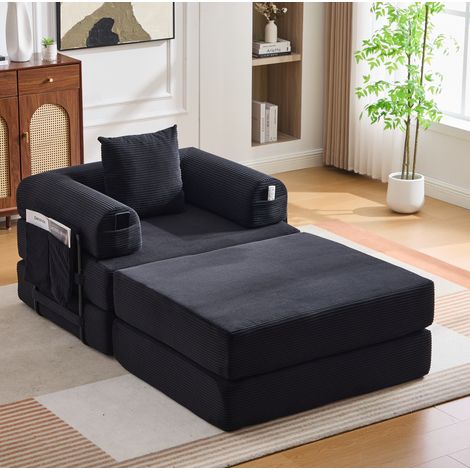 Canapé modulable aus Cord Schwarz 112x190x67 cm mit Hocker, ohne Montage (1/5)