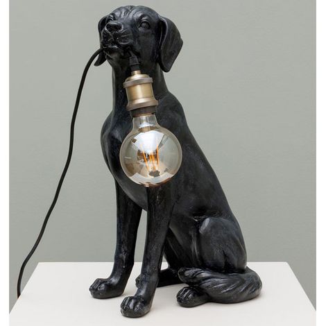 Lampe à Poser Sculpture Bon Chien en Résine Noire et Laiton 50x21x30cm (1/5)