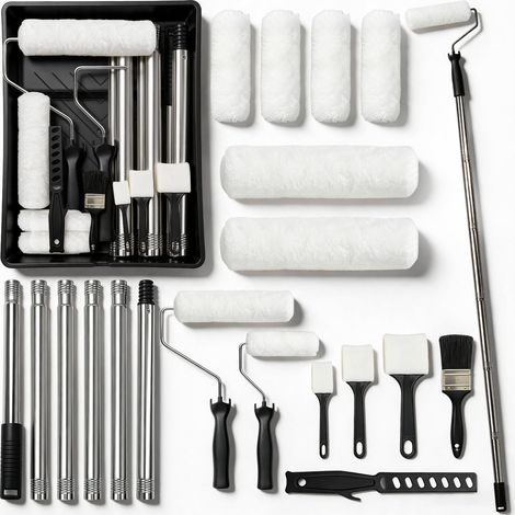 Kit de Rouleau Peinture avec Tige Télescopique, 20 Pièces Petit Rouleau Peinture Kit, Rouleau de 9 inch avec Pinceau, Kit Peinture Mur pour Peindre les Murs, les Bordures et les Plafonds (1/5)