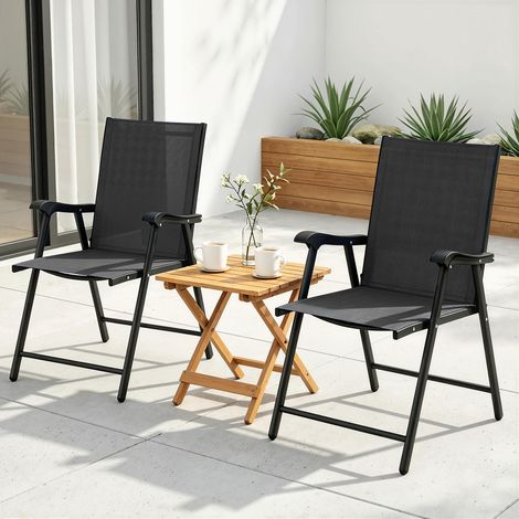 Lot de 2 chaises pliantes de jardin, dossier haut, accoudoirs, acier et Texteline, 58 x 62 x 97 cm, noir, sièges escamotables pour terrasse (1/5)