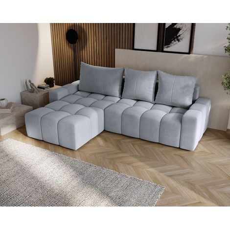 Emporius Canapé d'angle convertible Wilson - tissu velours, gauche, canapé 255 cm, Gris clair (1/5)