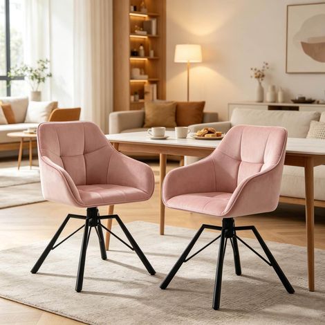 Silla de comedor giratoria de terciopelo rosa 57x50x82,5 cm FloraGrace (1/5)