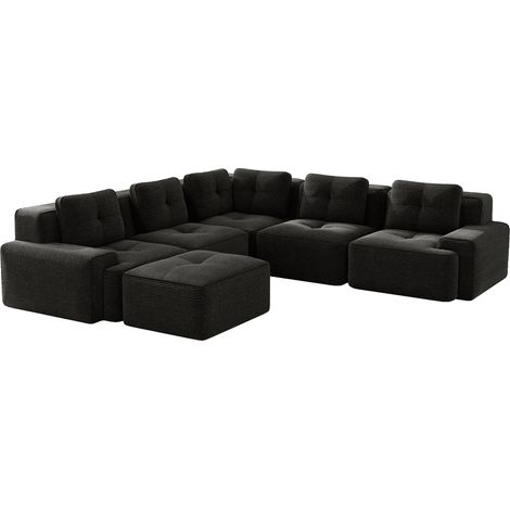 Divano modulare angolare nero in velluto a coste con chaise longue 295 x 295 x 69 cm (1/5)