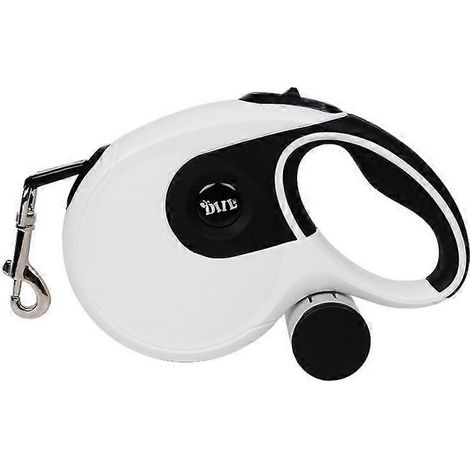 Laisse rétractable pour grand chien, en nylon résistant et extensible, pour promener des chiens jusqu'à 40 kg, avec poubelle (blanche) (1/5)