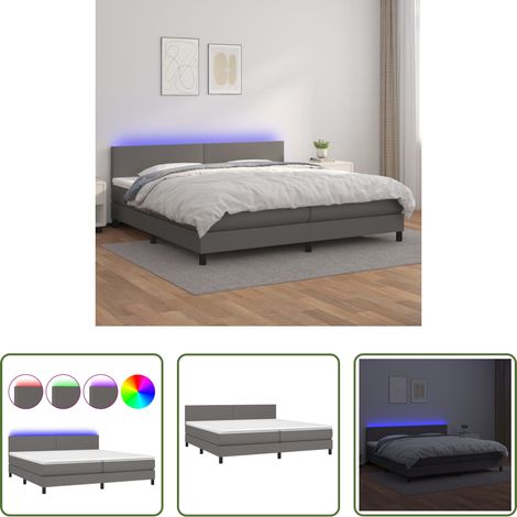 vidaXL LED-Bett - Boxspringbett mit Matratze & LED Grau 200x200 cm Kunstleder (1/5)