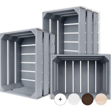 Caisse de Rangement Vintage en Bois Gris - 40 x 30 x 23 cm