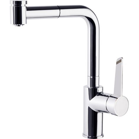 Grifo de Fregadero de Cocina Monomando con Caño extraíble Horizontal Cromado con Sistema S2 de Ahorro de Agua (1/3)