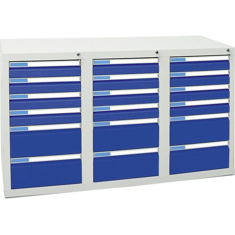 Stumpf Schubladenschrank Serie ESTA, 18 Schubladen enzianblau (12x100, 6x200mm) (1/2)