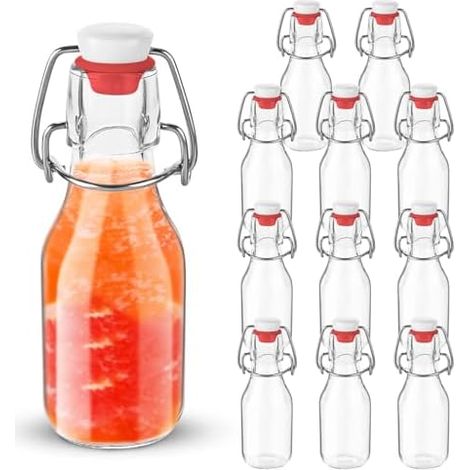 Lot de 12 Bouteille en Verre avec Bouchon Mécanique 100ml,Bouteille à Bouchon Pivotant,Bouteille Vide Verre pour Liqueurs, Huile, Vinaigrette, Bière, Jus (1/5)