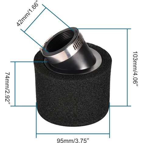 Filtre à air 42 mm - Noir - Moteur 4 temps incliné 50-125 cm3 pour quad/moto - Diamètre : 42 mm (1/4)