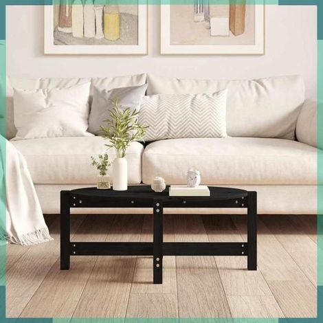 Table basse - 822326 - Noir - Bois massif de pin - 87 x 48 x 35 cm (1/5)
