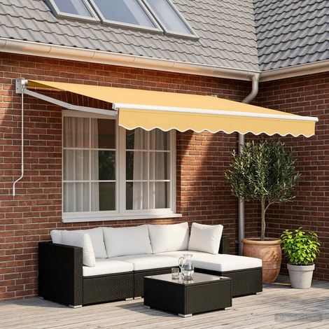 Store banne rétractable manuel pour terrasse et jardin polyester aluminium sable 3,5 x 2 m - PANGIVO (1/5)