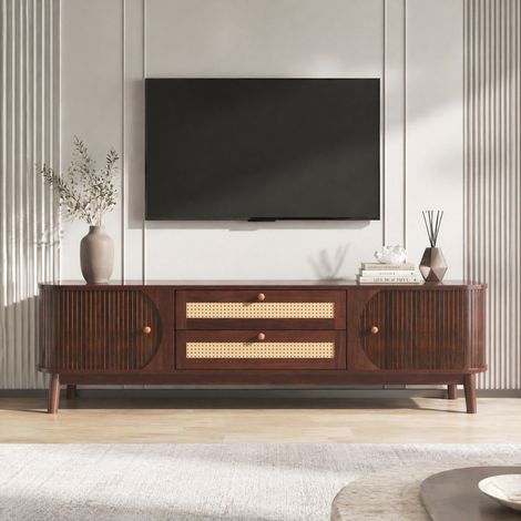 Mueble TV 170 x 39,5 x 46 cm en MDF con puertas y cajones de ratán, color natural DESVIAE (1/5)