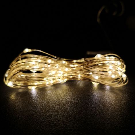 50 LED 2.5m Premier MicroBrights Indoor Outdoor Christmas Multi Function Battery Operated Lights with Timer on Pin Wire in Warm White (1/5)
