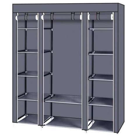 Armoire penderie portable 69" en tissu non-tissé gris, armoire de rangement pliable robuste, penderie facile à assembler