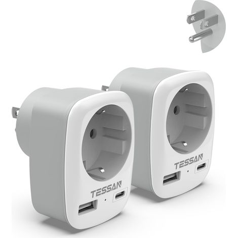 Lot de 2 Adaptateur Prise USA, 3 en 1 Adaptateur France vers USA Adapter Canada avec USB C et USB A, US Adapter Prise 1250W, Chargeur Americain pour Philippines, Mexique, Thailande, Pérou (1/5)