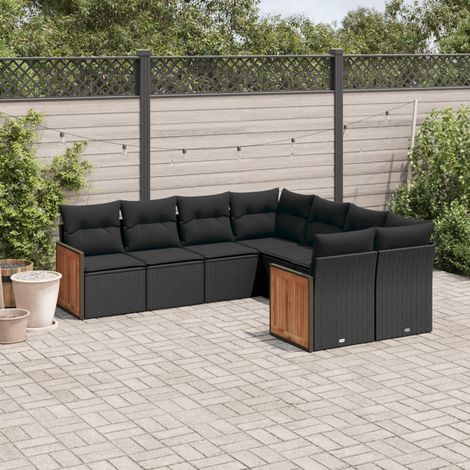 8-tlg. Garten-Sofagarnitur mit Kissen Schwarz Poly Rattan (1/5)