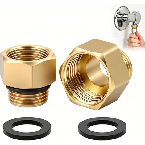 2 Pcs Brass Reducer Adapter, 3/4 Female to 1/2 Male BSP Thread Hex Socket Reducing Connector Female Male Thread Reducer Brass Garden Hose Connector (1/5)