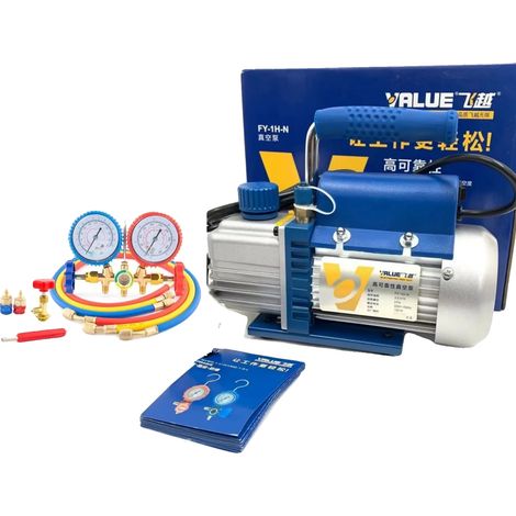 Pompe à vide, puissance de 150W, adaptée pour R134a et R410a, dimensions 12,6 x 5,5 x 5,1 pouces, niveau de vide maximum 0,1 Pa, poids 12,1 lbs