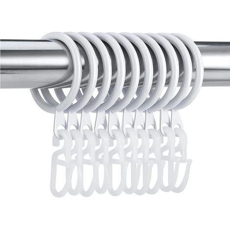 Sinbinta – Lot de 50 anneaux de rideau en métal et 60 crochets transparents – Diamètre intérieur 30mm – Métal galvanisé durable – Pour rideaux de douche